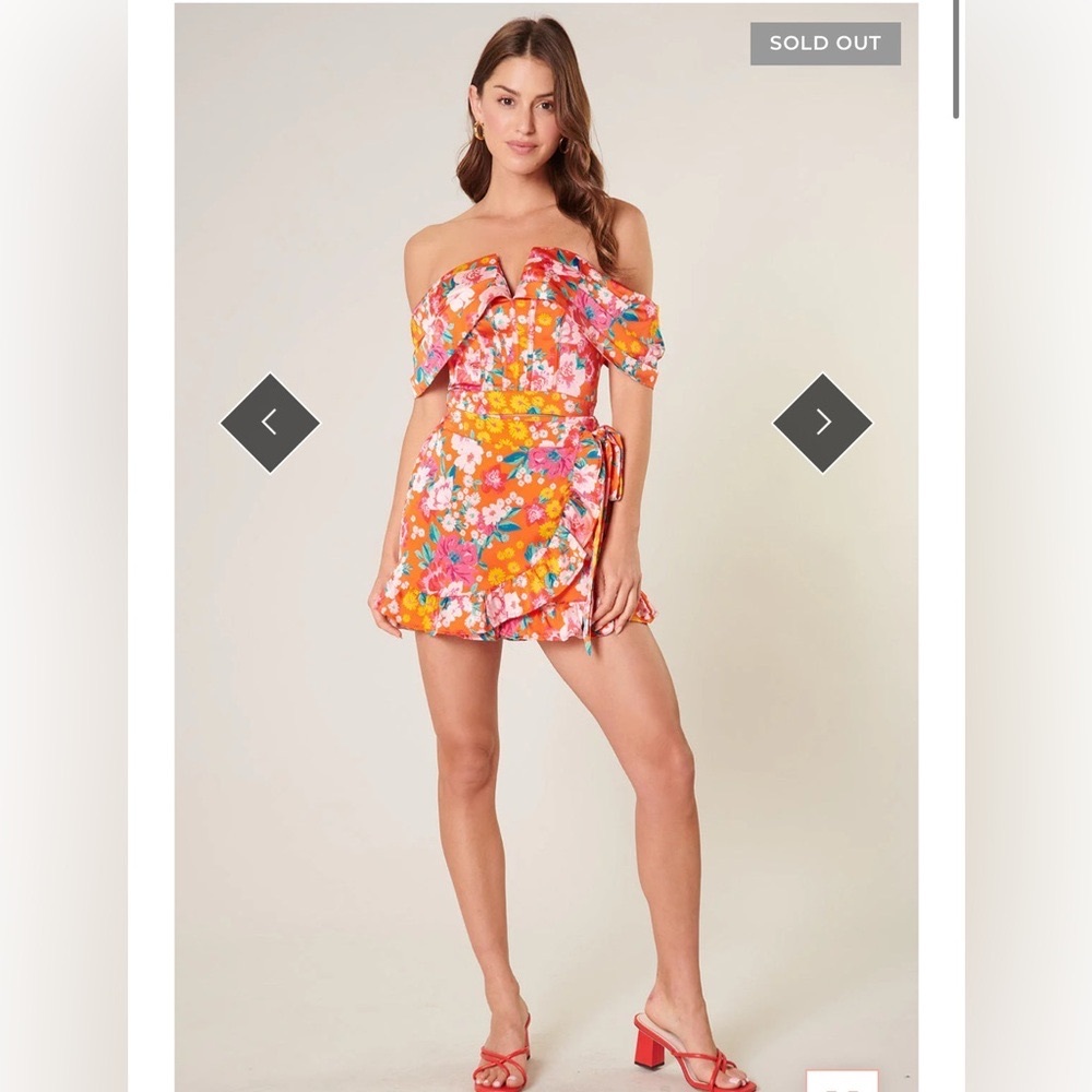 New! 2piece Sugarlips Waverly Floral Gia Top And Ruffle Mini Wrap Skirt Size Med
